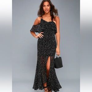 KEEPSAKE the Label Black One Shoulder Dress with White Dots